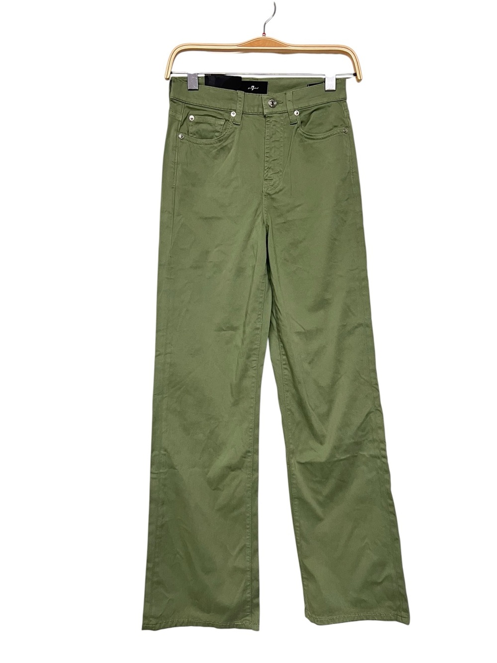 7 For All Mankind Alexa High Waist Sateen Sage Green Straight Leg Jeans 25 7FAM